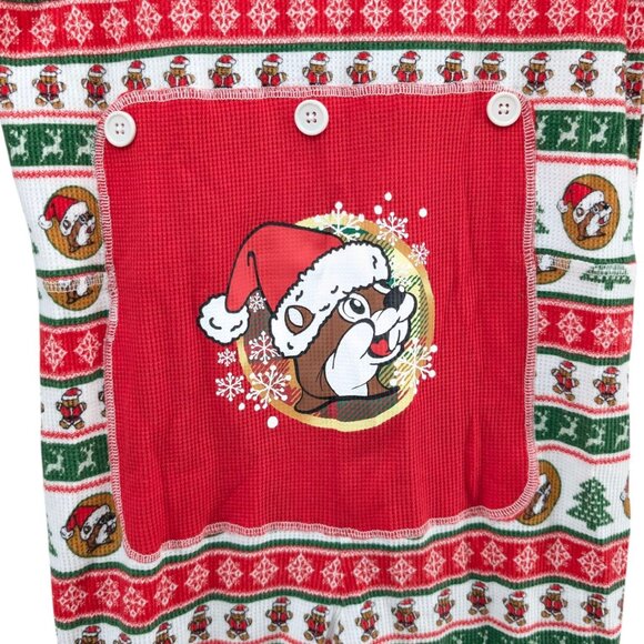 Buc-ees Christmas Pajamas Kids Red White Green Striped Waffle Knit 1 Piece Sz M - Picture 6 of 12